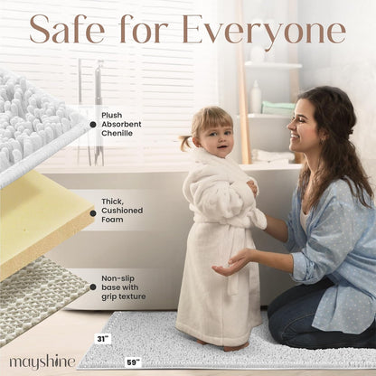 Soft Plush Chenille Bathroom Rug, Absorbent Microfiber Bath Mat, Machine Washable, Non-Slip Grip, Quick-Dry, Thick Shag Carpet Great for Bath, Shower Floor, Bedroom, or Door Mat (Beige, 17x24)