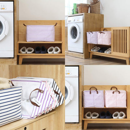 Hinwo 6-Pack Small Canvas Fabric Storage Baskets Set with Handles, Open Storage Bins, Cube Storage Organizer, Shelf Organizer Bins for Closet, 7.9L, 12 x 8 x 5 Inches, Grey Stripe