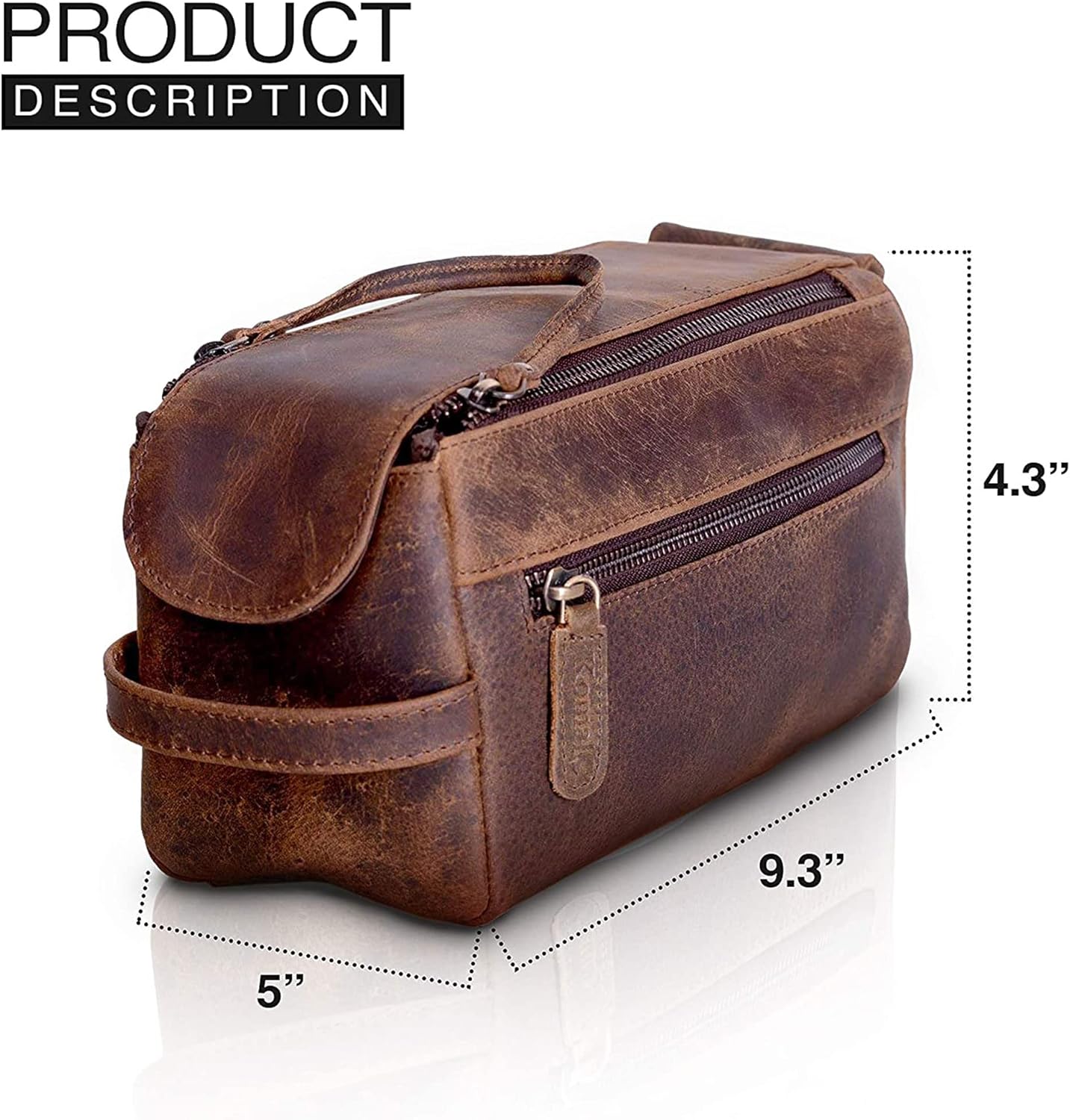 Premium Buffalo Leather Unisex Toiletry Bag Travel Dopp Kit Shaving kit (Distressed Tan)