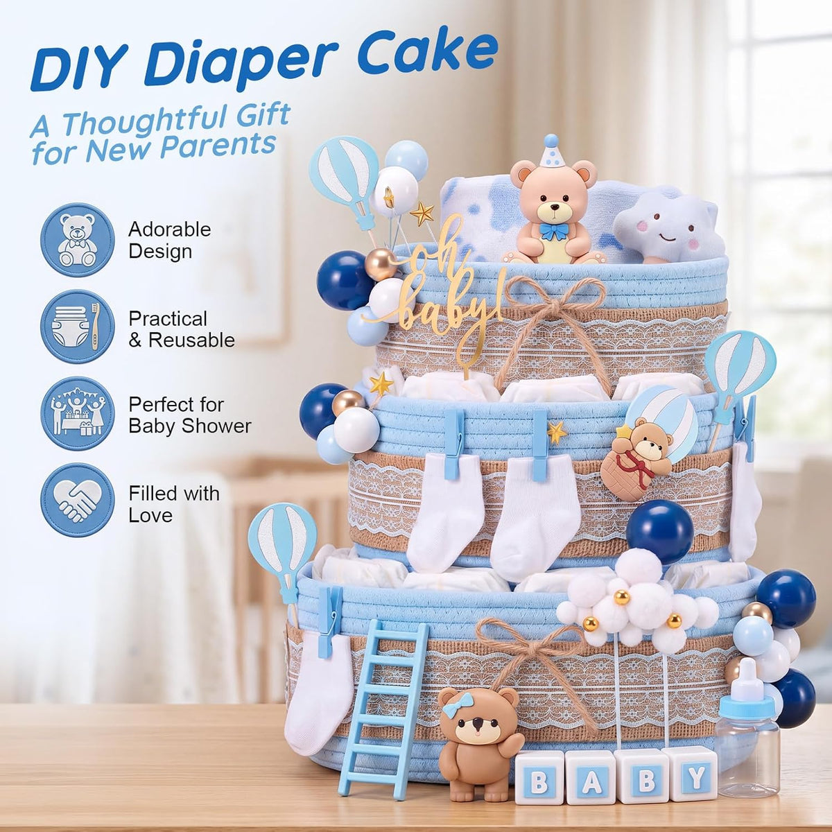 Sosation Baby Shower Empty Gift Basket Set Kit for Baby Diaper Cake