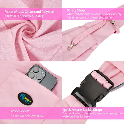 Ownpets Pet Sling Carrier Bag Safe, Fit Medium&Small Size Cats&Dogs, The Maximum Load 9~13lb Comfortable, Adjustable, Perfect for Daily Walk, Outdoor Activity and Weekend Adventure, Pink