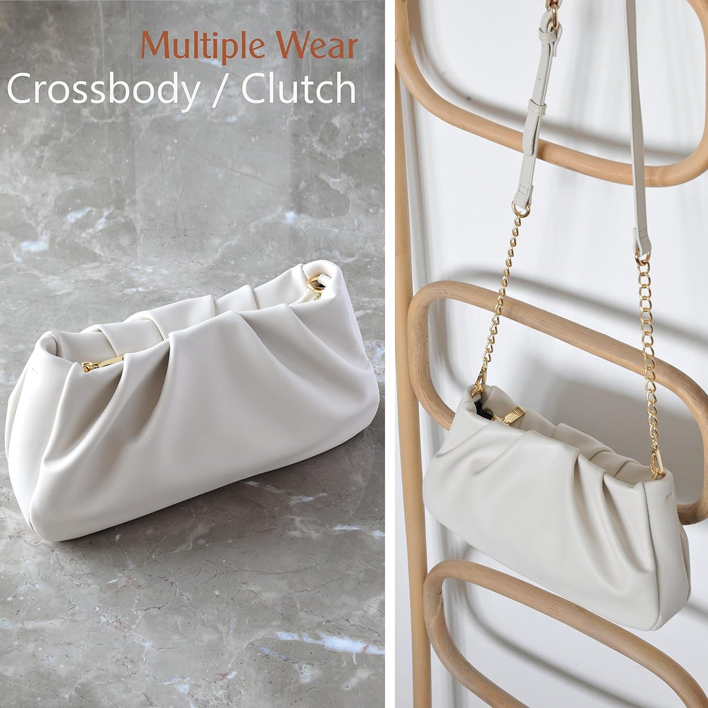 Cloud Pouch Bag Women Shoulder Handbag Soft Vegan Leather Vintage Hobo Chain Cross body Bag