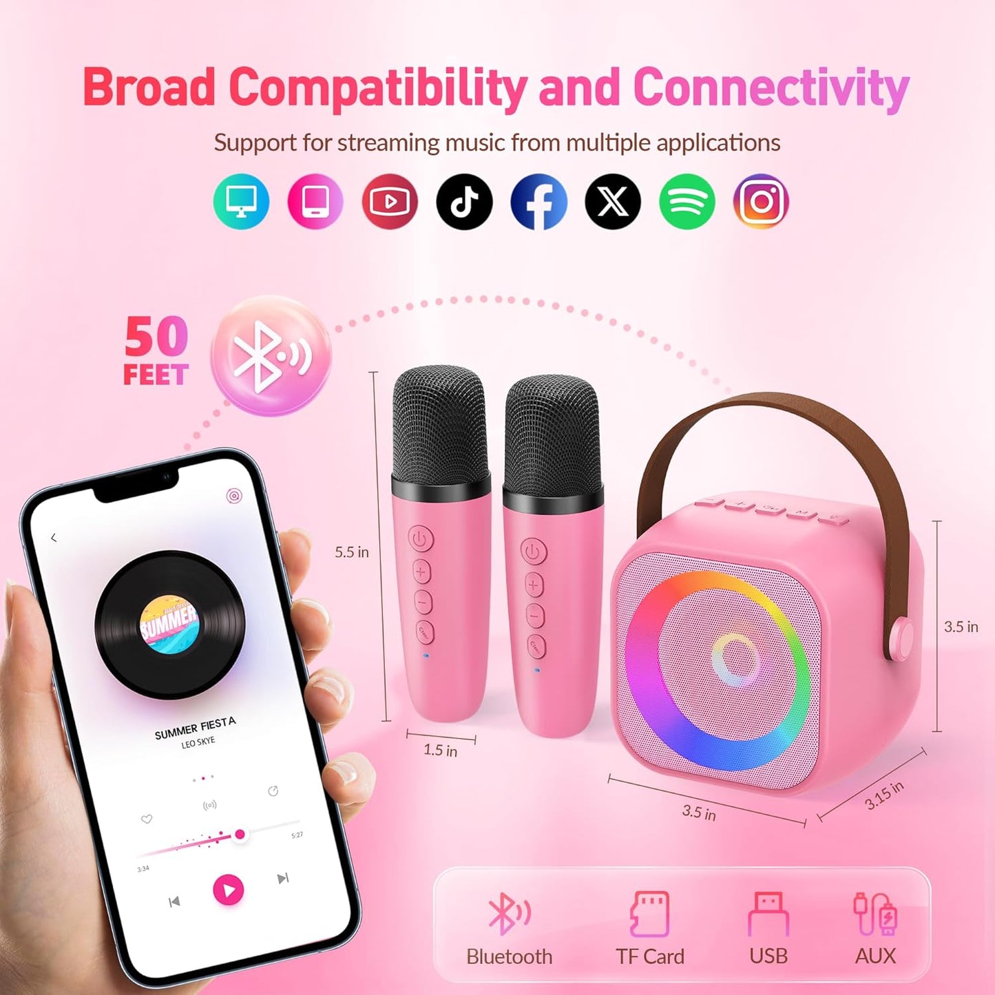 Mini Karaoke Machine：Portable Bluetooth Karaoke Microphone Singing Speaker with 2 Wireless Mic and Light Kids Adults,Christmas Birthday Gifts for Girls Boys Family Home Party(Green)