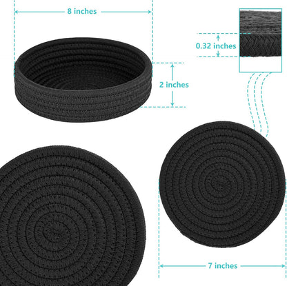 Cazzon Cotton Trivets for Hot Dishes 4-Pack with Storage Basket, Heat-Resistant Pot Holders and Hot Pads for Countertops, Round Cooking Mats, Black - PuriLite