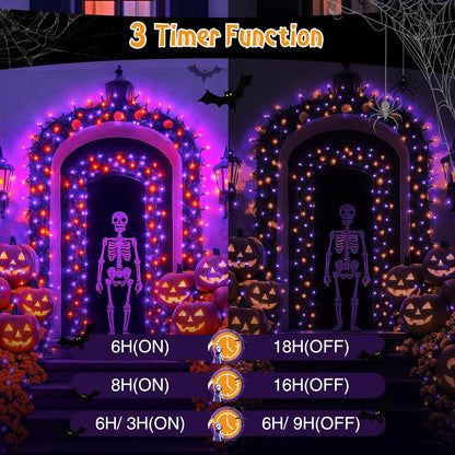 btfarm Halloween Lights Outdoor with Remote, 115FT 300 LED Orange Purple Halloween String Lights Indoor, Waterproof Connectable 8 Modes Plug in Twinkle Light for Tree Yard Garden Party Decorations