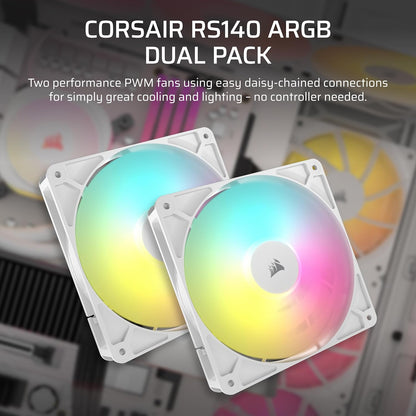 CORSAIR RS120 ARGB 120mm PWM Fan – Daisy-Chain Connection – Low-Noise – Magnetic Dome Bearing – Single Pack – White
