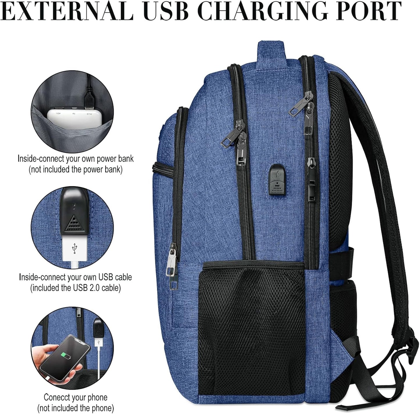 Backpack for Men and Women, School Backpacks for Teen Boys and Girls, Black Water Resistant Back Pack, Business Men Sturdy Computer Bag with USB Charging Port, Gifts