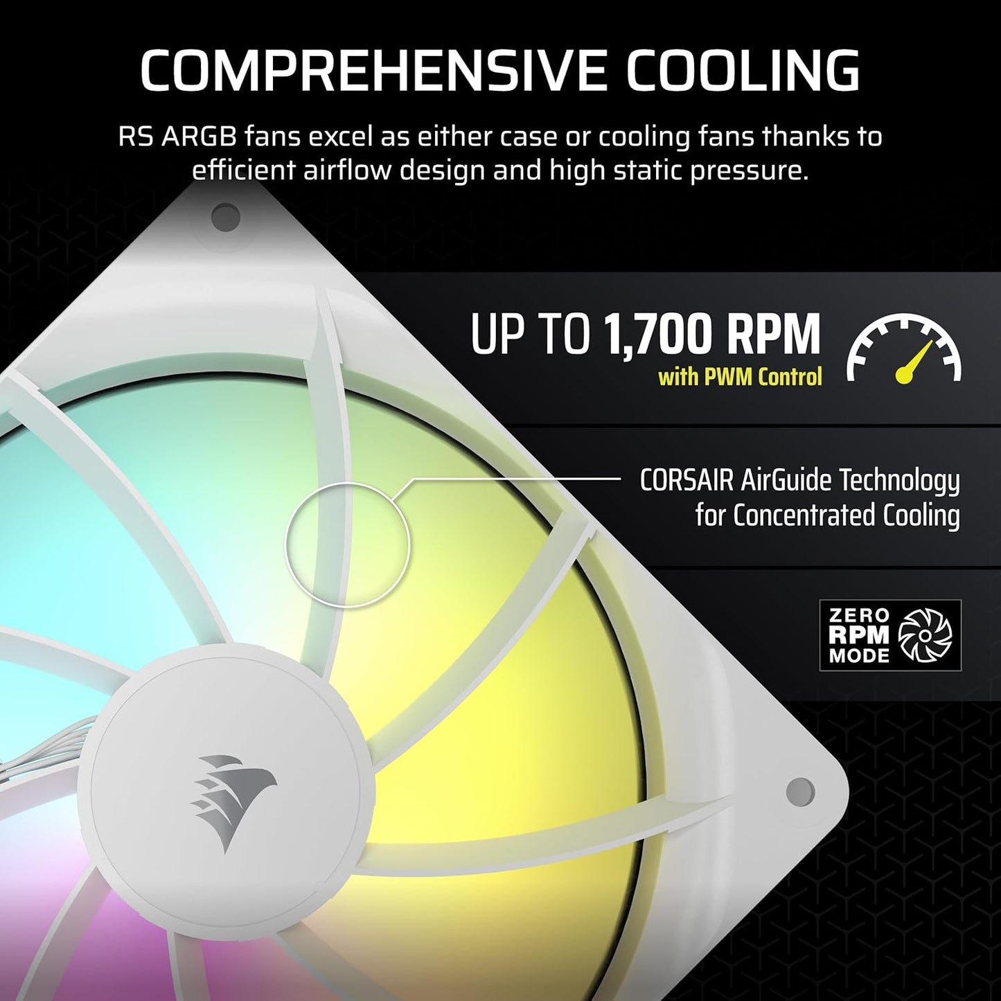 CORSAIR RS120 ARGB 120mm PWM Fan – Daisy-Chain Connection – Low-Noise – Magnetic Dome Bearing – Single Pack – White