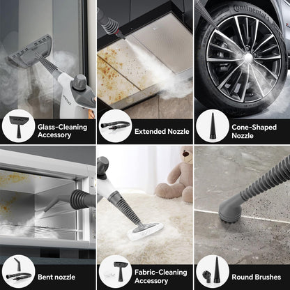 TICYACK Steam Cleaner Handheld, 500ML, Continuous Steam,16 PCS, Grey/White
