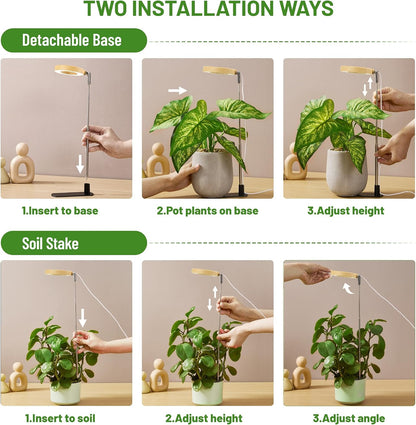 LBW Grow Light for Indoor Plants, Full Spectrum Plant Light with Base, Height Adjustable Plant Grow Lamp with Auto Timer 6/8/12/16H, 3 Colors,5 Dimmable Brightness, for Small Plants, Faux Bamboo Grain