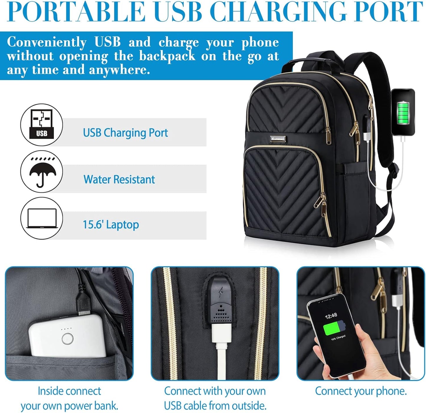 Laptop Backpack for Women Men, Large School Backpack for Girls with USB Charging Port, 17.3 Inch Work Travel Laptop Back Pack, College Student Bookbag Casual Daypacks, Black