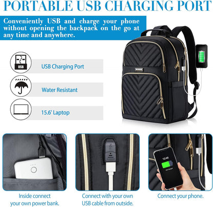 Laptop Backpack for Women Men, Large School Backpack for Girls with USB Charging Port, 17.3 Inch Work Travel Laptop Back Pack, College Student Bookbag Casual Daypacks, Black