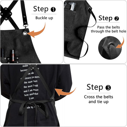 CONTAIL Chef Apron for Men Women,Canvas Aprons with Pockets-Cross Back Kitchen Apron for Cooking Grilling Baking BBQ Barber