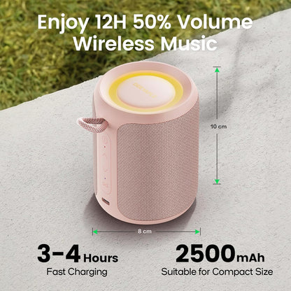 Deeyaple Portable Bluetooth Speaker, IP67 Waterproof Mini Bluetooth Speaker Wireless V5.3 with Stereo Sound,All Day,TWS Pairing,LED Light,Gift for him/her (Black)