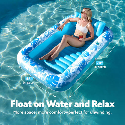 Sloosh Inflatable Tanning Pool Lounger Float-XL, 85" x 57" Extra Large Suntan Sun Tan tub for Adults, Bed Blow up, Raft Lounge Floatie, XL-Blue
