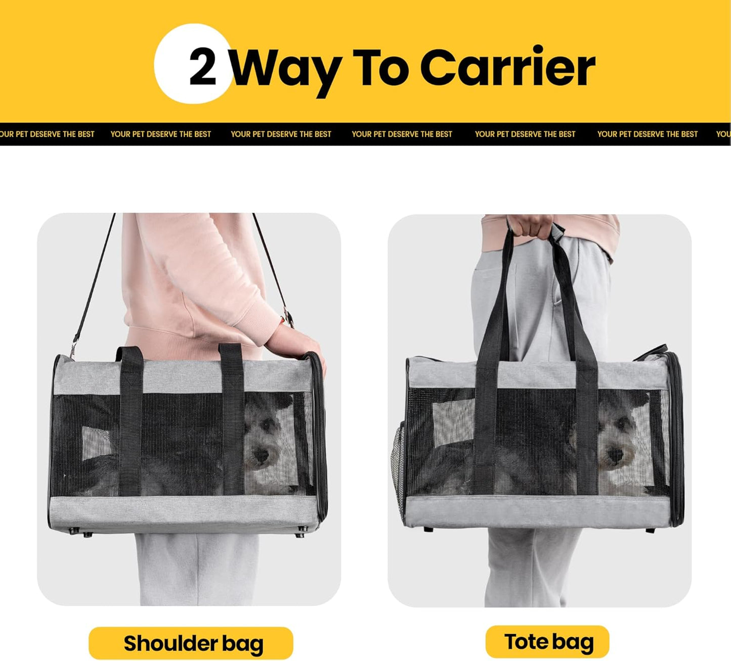 Conlun Cat Carrier Airline Approved, Soft-Sided Dog Carrier with Inner Safety Leash, Pet Transport Carrier for Small-Medium Cats Puppies up to 15 Lbs, Collapsible Travel Kitten Carrier Bag -Black M