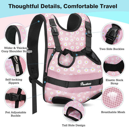 Pawaboo Pet Carrier Backpack, Adjustable Pet Front Cat Dog Carrier Backpack Travel Bag, Legs Out, Easy-Fit for Traveling Hiking Camping for Small Medium Dogs Cats Puppies, Medium, Black