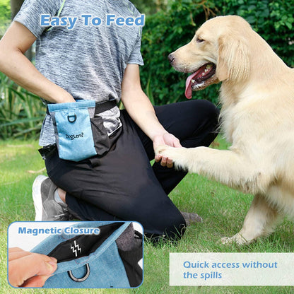 Dog Treat Pouch with Adjustable Waist Belt,Portable Dog Treat Bag for Training,Dog Walking Bag with Opening of Poop Bag,Outdoor Multi-Function Pet Feed Snack Reward Pocket with Magnetic Closure(Blue)