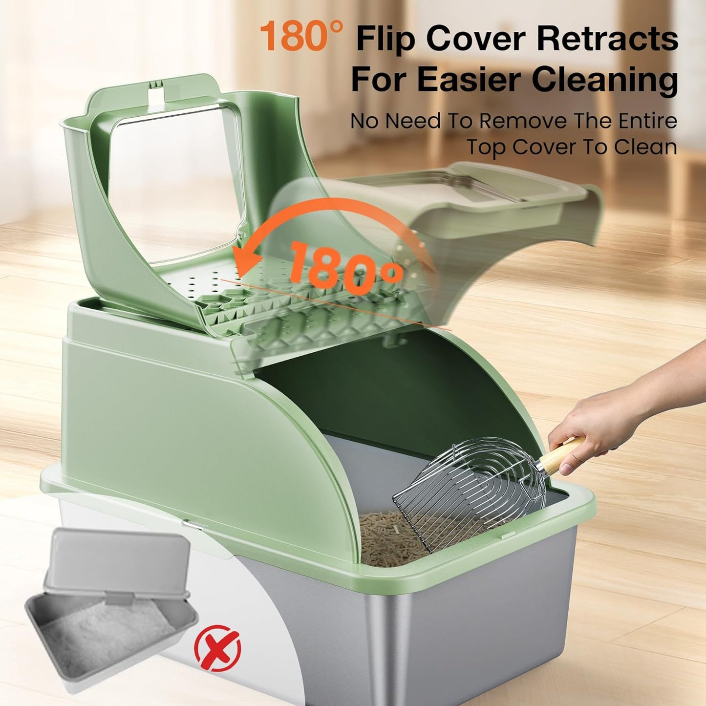 Stainless Steel Litter Box, XXL Large Metal Covered Litter Boxes, Dual Entrance Detachable Cat Litter Box with Lid, 16.6'' High Wall Urine Leak Prevention with Cat Litter Scoop (Gray)
