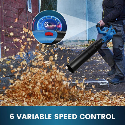 Leaf Blower Cordless,460CFM &190MPH,20V 4.0Ah Upgrade Battery Powered 2-in-1 Leaf Blower(Upgraded),6 Variable Speed,for Blowing Leaves,Debris,Snow and Dust,4.0Ah Battery&Charger Included(Blue)