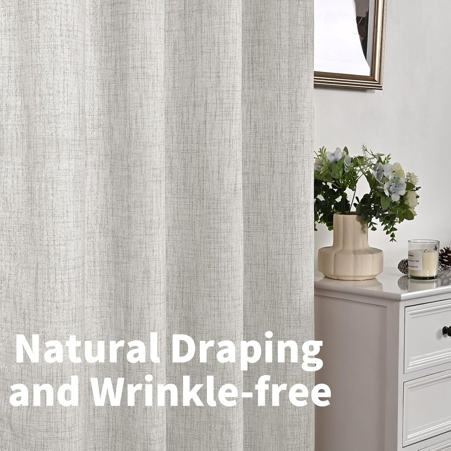 YoungsTex Natural Linen Curtains 84 Inch Long for Living Room Bedroom Grommet Top Light Filtering Privacy Linen Textured Window Semi Sheer Drapes, 2 Panels, 52x84 Inch, Natural