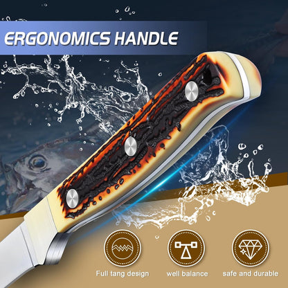 DRAGON RIOT Fillet Knife 7.5 inch Professional Boning Knife for Filleting Japanese Stainless Steel Fish Knife with Ergonomic Handle Super Sharp Fish Filleting Knife for Meat Poultry Cutting