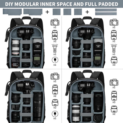 IPEB Camera Backpack Bag with Tripod Holder Water Resistant Camera Cases Photography Backpack Anti-Theft for DSLR Camera