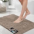 Soft Plush Chenille Bathroom Rug, Absorbent Microfiber Bath Mat, Machine Washable, Non-Slip Grip, Quick-Dry, Thick Shag Carpet Great for Bath, Shower Floor, Bedroom, or Door Mat (Beige, 17x24)