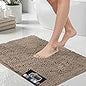 Soft Plush Chenille Bathroom Rug, Absorbent Microfiber Bath Mat, Machine Washable, Non-Slip Grip, Quick-Dry, Thick Shag Carpet Great for Bath, Shower Floor, Bedroom, or Door Mat (Beige, 17x24)