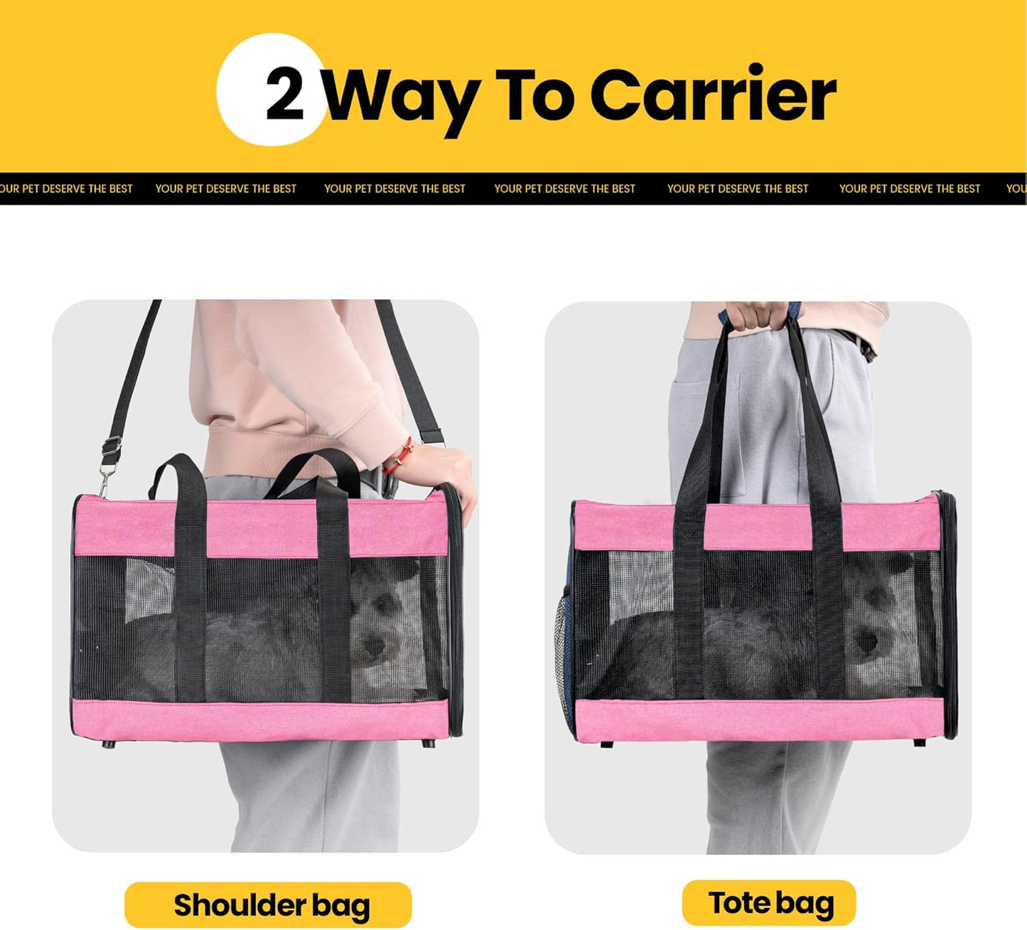 Conlun Cat Carrier Airline Approved, Soft-Sided Dog Carrier with Inner Safety Leash, Pet Transport Carrier for Small-Medium Cats Puppies up to 15 Lbs, Collapsible Travel Kitten Carrier Bag -Black M