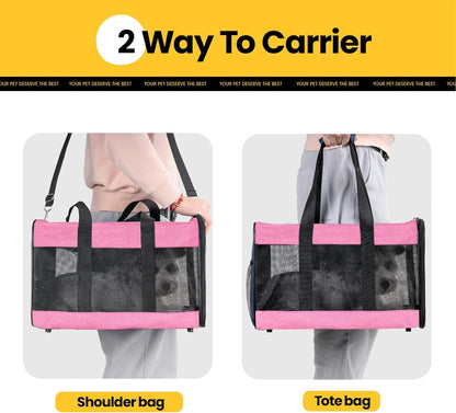 Conlun Cat Carrier Airline Approved, Soft-Sided Dog Carrier with Inner Safety Leash, Pet Transport Carrier for Small-Medium Cats Puppies up to 15 Lbs, Collapsible Travel Kitten Carrier Bag -Black M