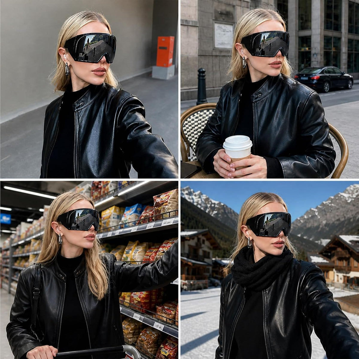 Oversized Wrap Around Sunglasses for Women Men,Futuristic Rave Curved Lens Shades,Fashion Trendy Shield Sun Glasses 8060