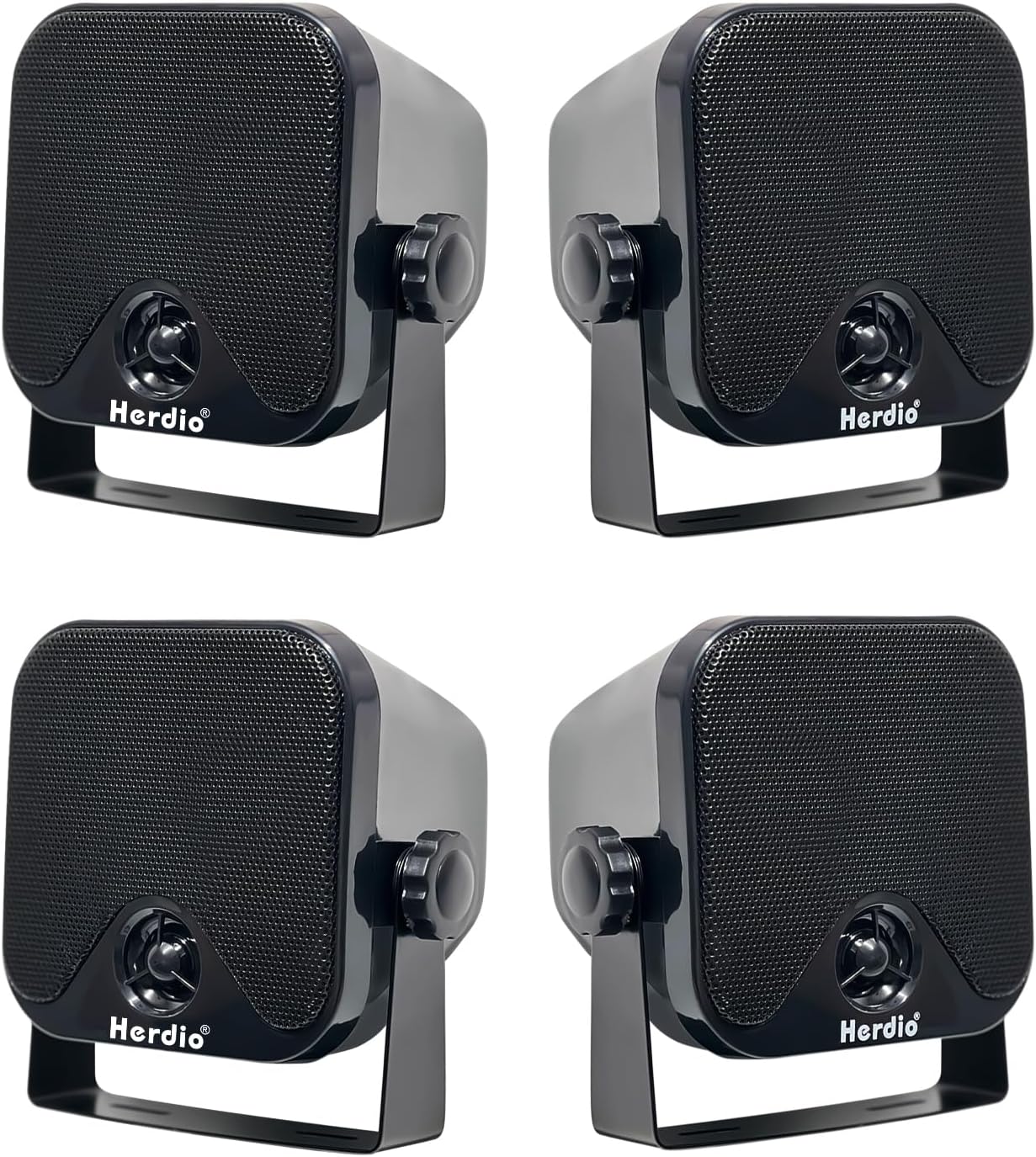 Herdio 4 Inches Heavy Duty Waterproof Boat Marine Box Outdoor Speakers Surface Mounted for Skid Steer ATV UTV RZR RV Golf Cart Tractor Powersports Boat Truck Jeep(4 Black Speakers)