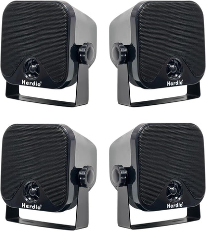 Herdio 4 Inches Heavy Duty Waterproof Boat Marine Box Outdoor Speakers Surface Mounted for Skid Steer ATV UTV RZR RV Golf Cart Tractor Powersports Boat Truck Jeep(4 Black Speakers)