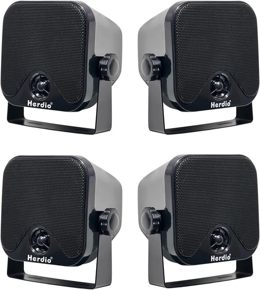 Herdio 4 Inches Heavy Duty Waterproof Boat Marine Box Outdoor Speakers Surface Mounted for Skid Steer ATV UTV RZR RV Golf Cart Tractor Powersports Boat Truck Jeep(4 Black Speakers)