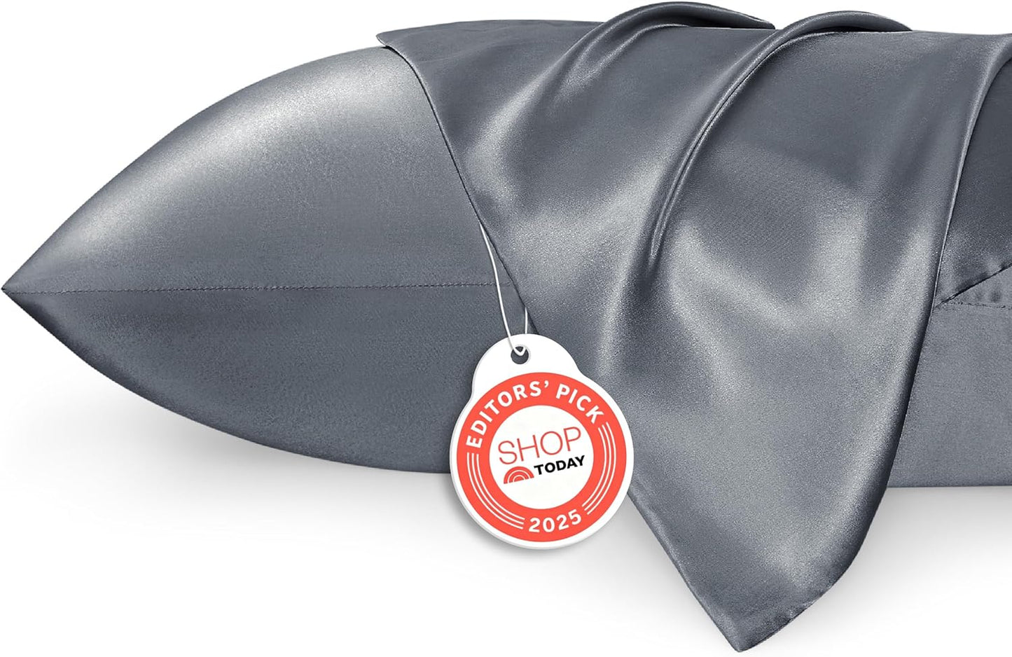 Bedsure Satin Pillow Case Queen Size 2 Pack, Similar to Silk Pillow Cases, Silky Pillowcase Covers with Envelope Closure, Room Decor Valentine Gifts for Women Men, Grey, 20x30 Inches