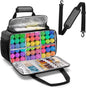 GRAOSO Acrylic Paint Organizer Hold up to 54 Bottles (2 oz), Grey | Paint Carry Case Bag for Bottle Brush Storage, Easy Cleaning Liner, Shoulder Strap and Handle for Travel