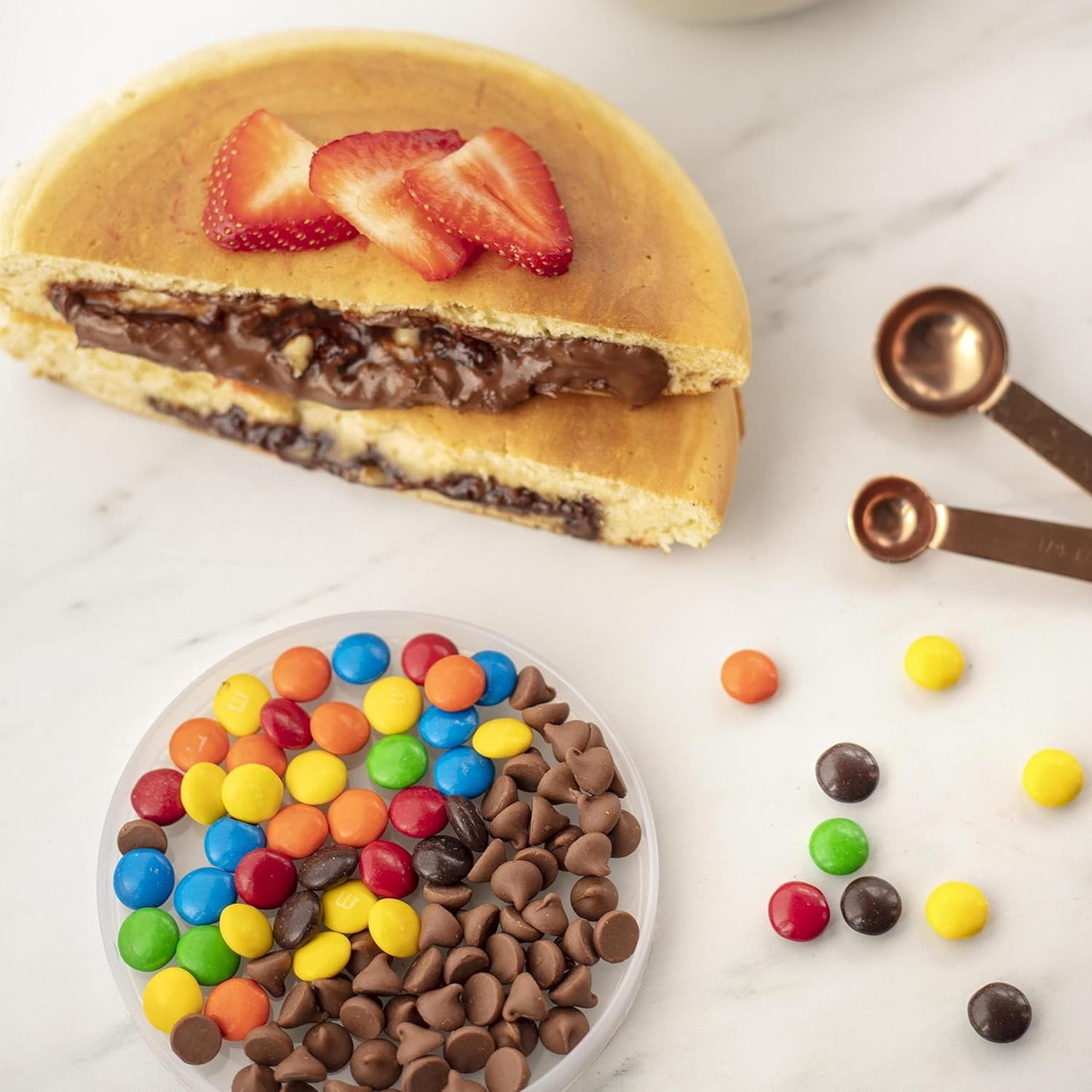 Electric Stuffed Pancake Maker- Make a GIANT Stuffed Waffle or Pan Cake in Minutes- Add Fillings for Delicious Breakfast or Dessert, Nonstick Baker Machine w Silicone Batter Funnel for Easy Use- Gift