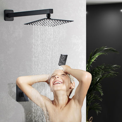 LCEVCGK Shower Faucet Set Complete Matte Black Shower System with 8 inch Square Rainfall Shower Head 3-Function Handheld Shower Waterfall Bathtub Spout Rain Shower Combo Set Bathroom Wall Mounted