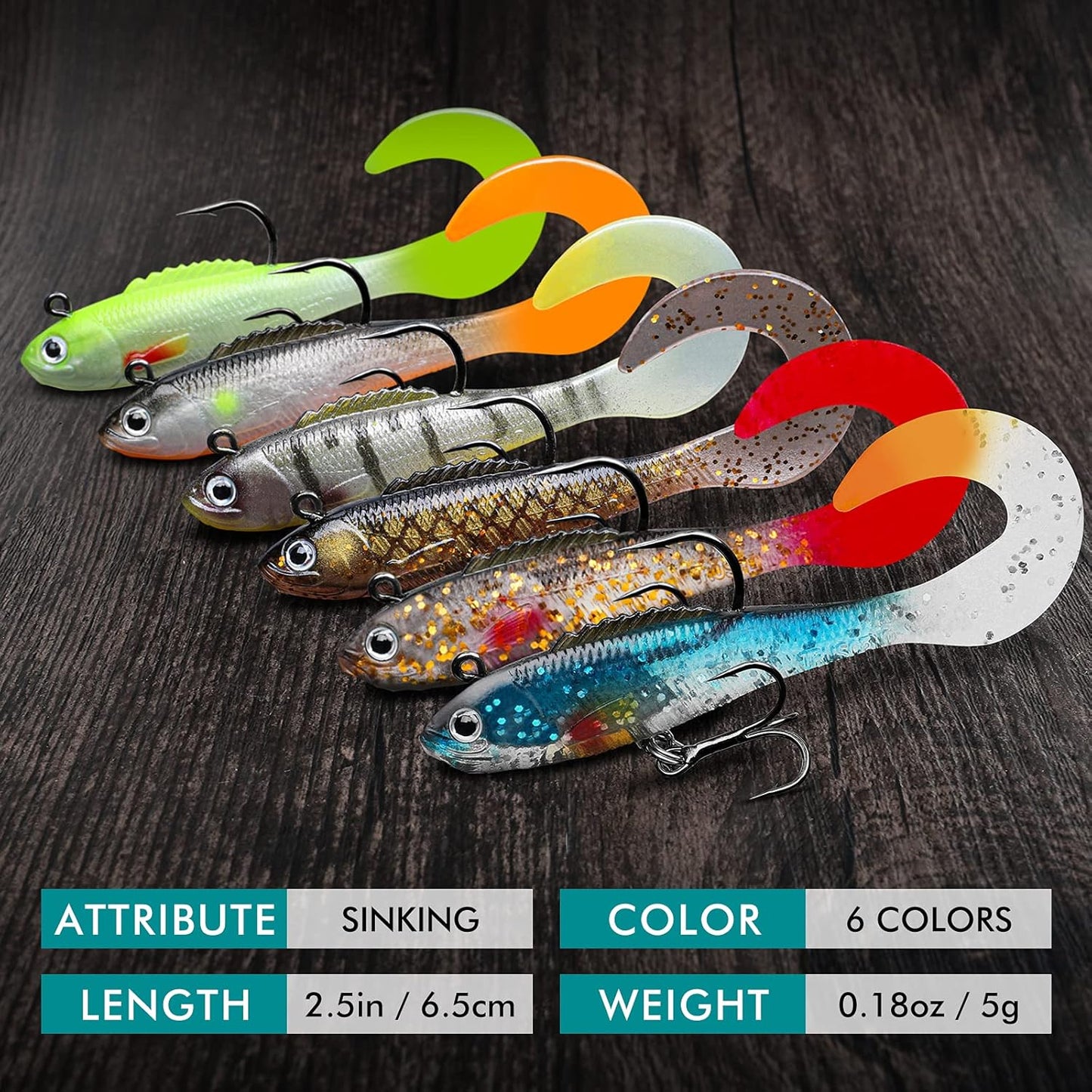 TRUSCEND Easy Catch Pre-Rigged Soft Lures, Unique Vibrating Swim Action and Trembly Sinking Move for More Bites, Amazing Soft Swimbait for Family Fishing, Fishing Lures for Bass Trout Crappie Walleye