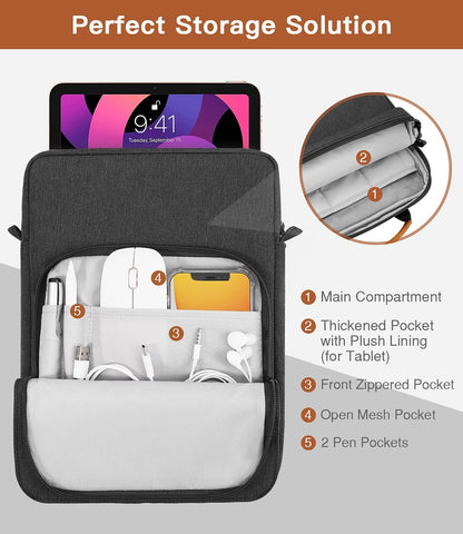 MoKo 13.3-14 Inch Laptop Sleeve Bag Fits MacBook Pro M3/M2 14" 2023, MacBook Pro 13" M2, New MacBook Air 13.6" M3/M2 2024/2022,Tab S8 Ultra 14.6",Handle Carrying Case with Shoulder Strap, Black & Gray - PuriLite