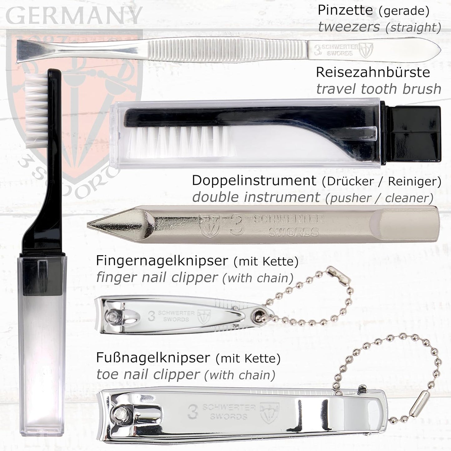 3 Swords Germany - brand quality 10 piece manicure pedicure grooming kit set for professional finger & toe nail care scissors clipper fashion leather case in gift box, Made by 3 Swords (003164)