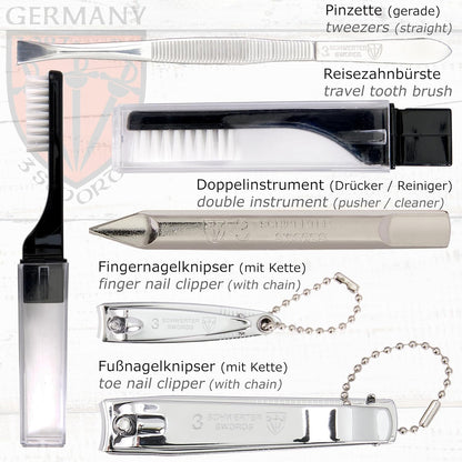 3 Swords Germany - brand quality 10 piece manicure pedicure grooming kit set for professional finger & toe nail care scissors clipper fashion leather case in gift box, Made by 3 Swords (003164)