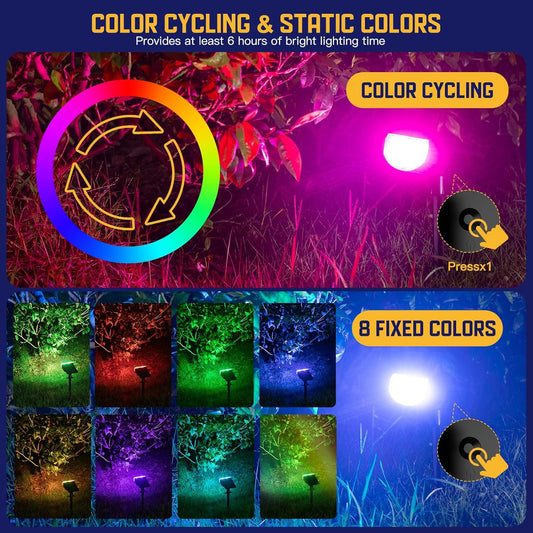 Solar Landscape Spotlights, Solar Spotlights with RGBW Modes, Color Solar Light with 1 Auto Color Cycling&8 Fixed Color, Outdoor Lights Waterproof for Decoration, Yard, Color Changing Lights, 2pack…