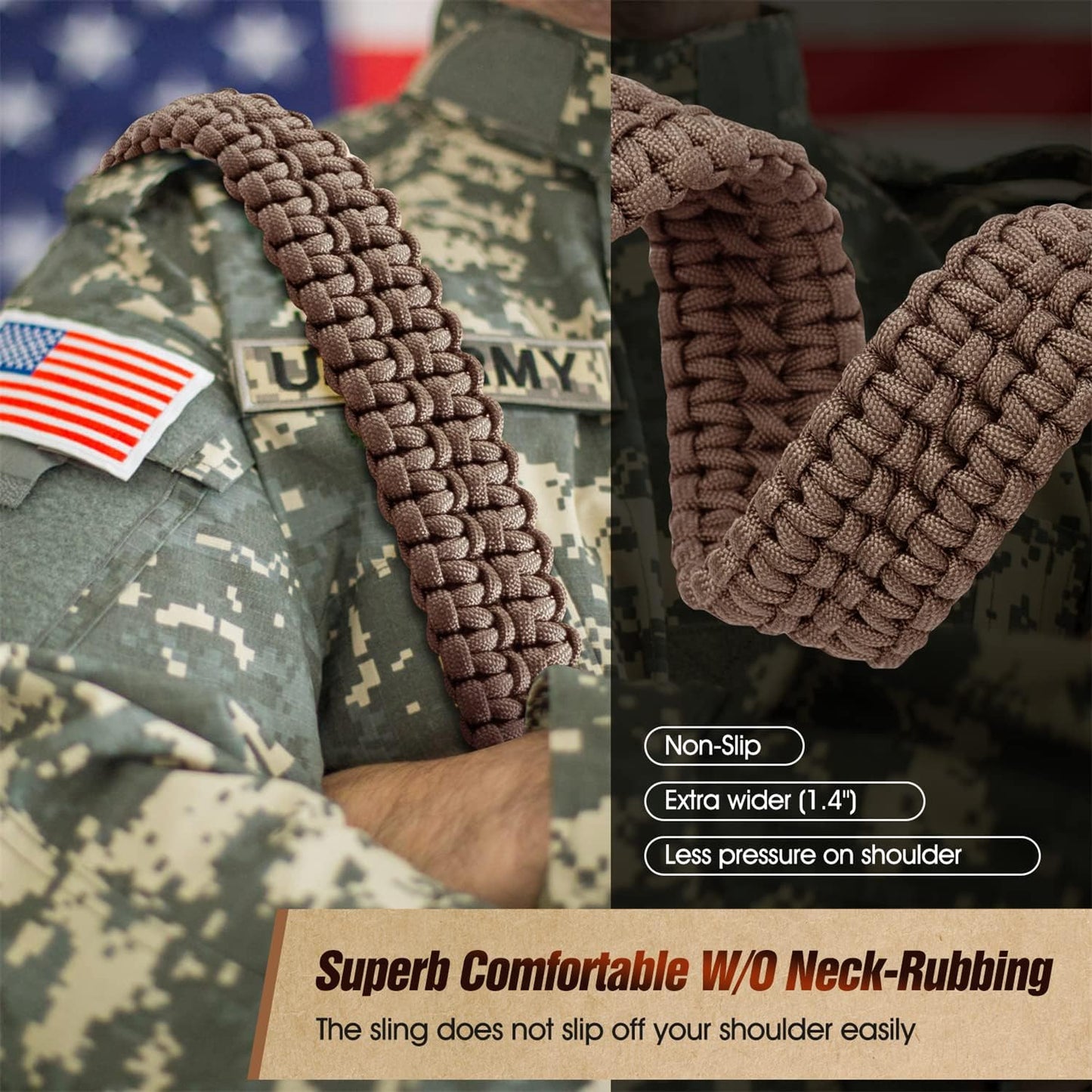 VVAAGG Two-Point Sling with Swivel, Non-Slip Paracord Sling with Adjustable Length Strap