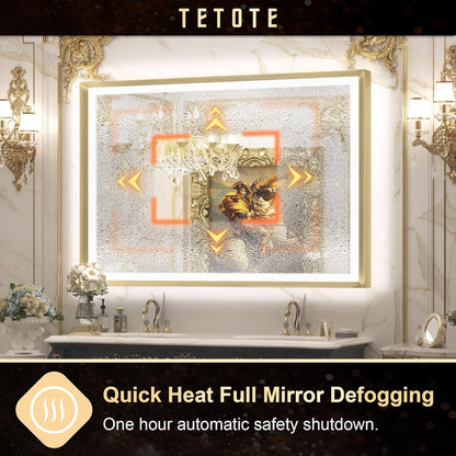 TETOTE 28x36 LED Mirror for Bathroom Black Metal Frame Frontlit & Backlit Lighted Vanity Mirror Baroque Gothic Anti Fog Stepless Dimmable White/Warm/Natural,Wall Mounted(Horizontal/Vertical)