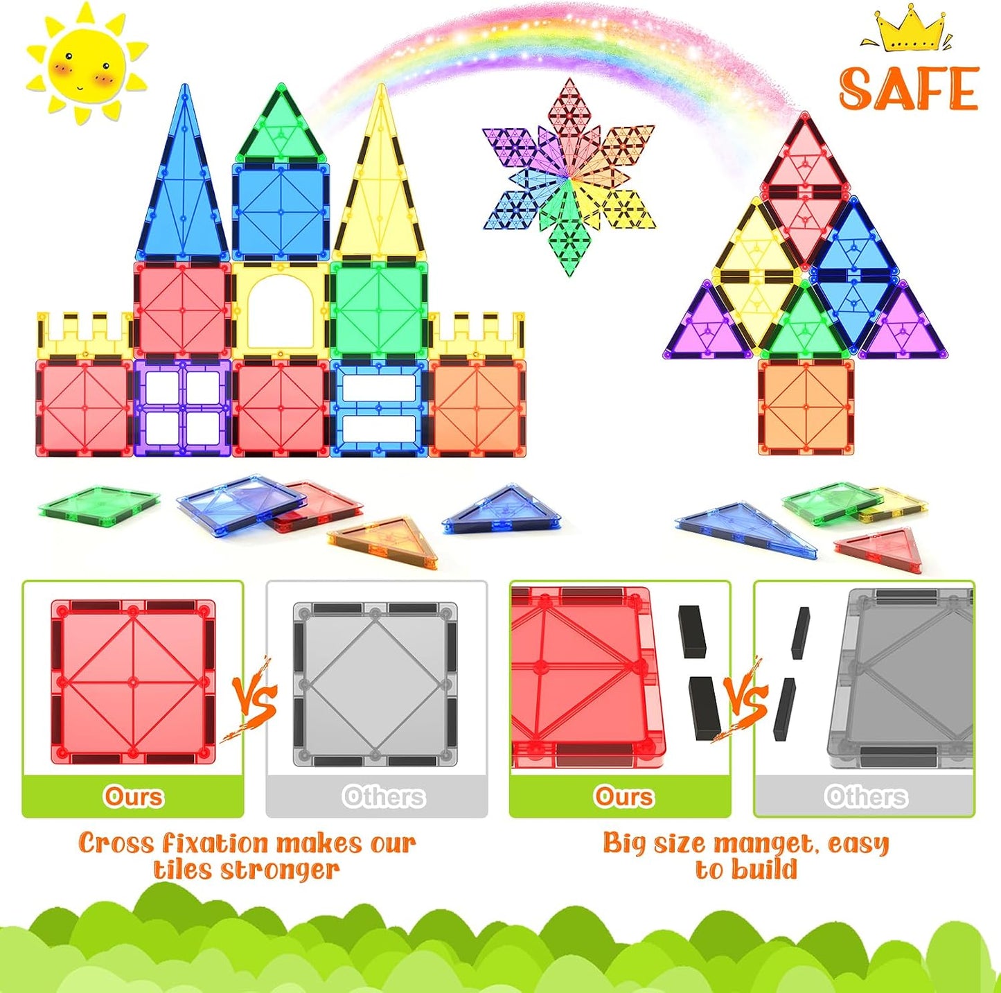 Magnetic Tiles Kids Toys STEM Magnetic Blocks Building Magnet Toy 40PCS