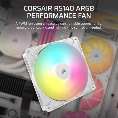 CORSAIR RS120 ARGB 120mm PWM Fan – Daisy-Chain Connection – Low-Noise – Magnetic Dome Bearing – Single Pack – White