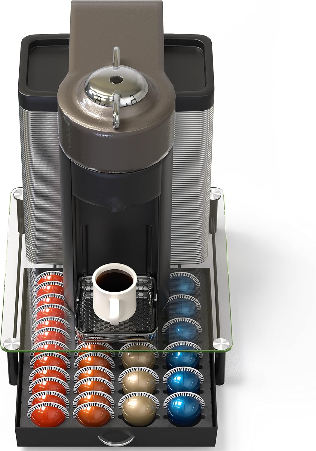DecoBrothers Vertuo Pod Holder VertuoLine Drawer Storage for Nespresso Coffee Capsules, Crystal Tempered Glass, White