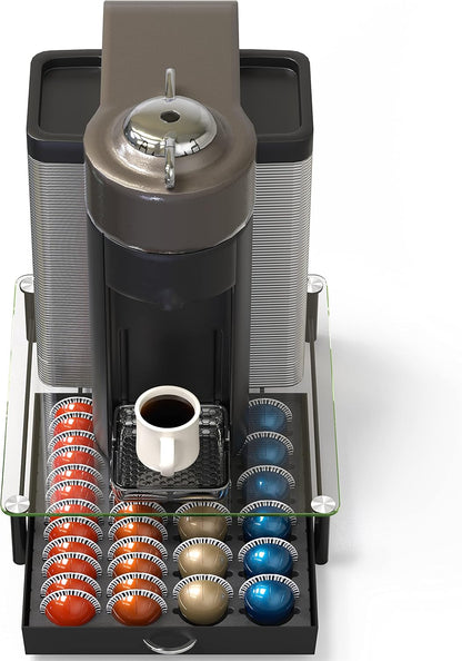 DecoBrothers Vertuo Pod Holder VertuoLine Drawer Storage for Nespresso Coffee Capsules, Crystal Tempered Glass, White